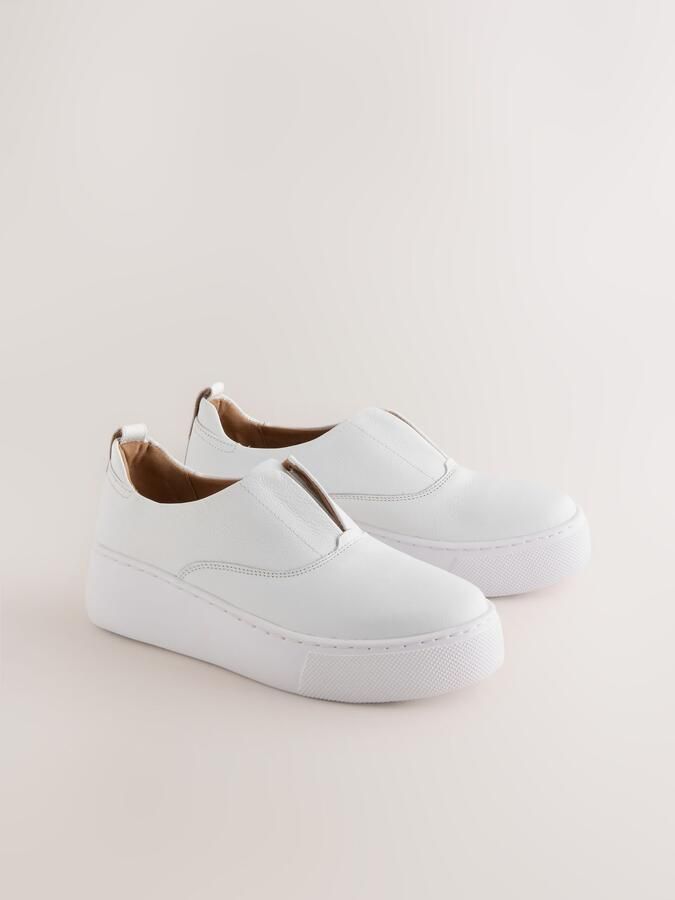 Next Dames Forever Comfort leren sneakers met sleehak Wit - Foto 3