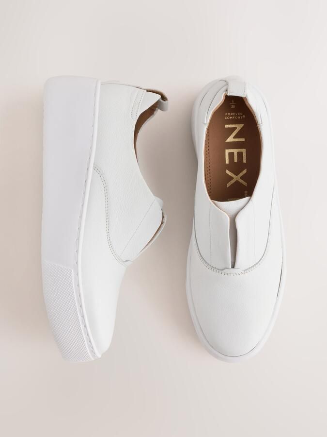 Next Dames Forever Comfort leren sneakers met sleehak Wit - Foto 5