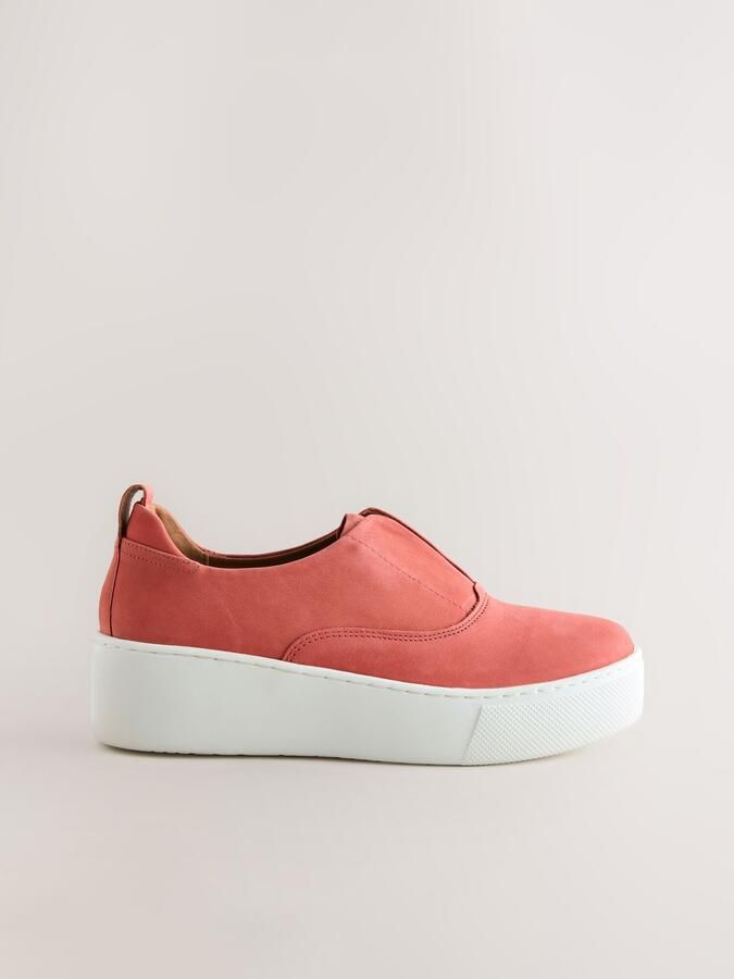 Next Dames Signature leren sneakers met dikke sleehak en plateauzool Roze - Foto 4