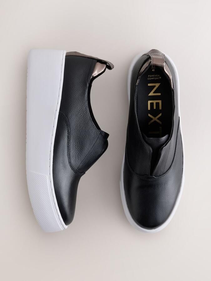 Next Dames Forever Comfort leren sneakers met sleehak Zwart - Foto 4