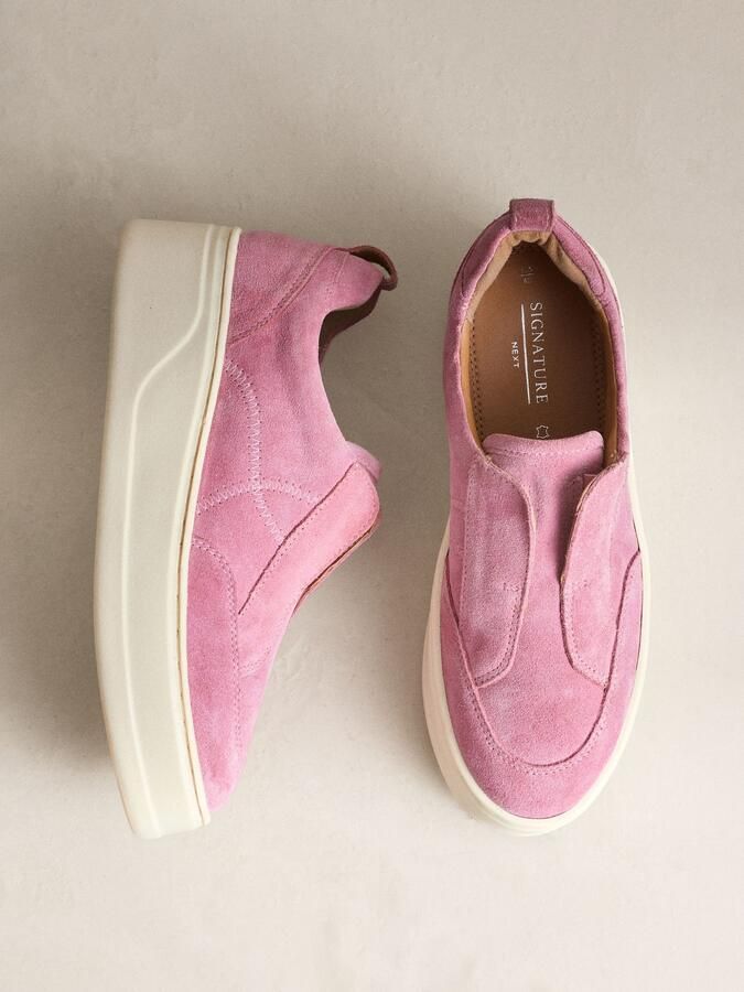 Next Dames Signature leren sneakers met dikke sleehak en plateauzool Roze - Foto 4