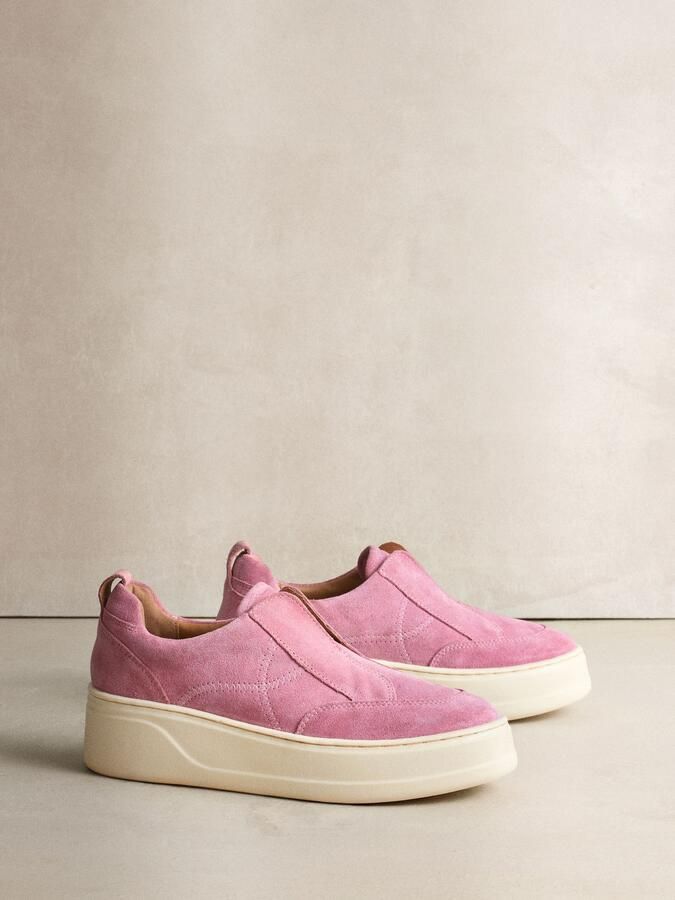 Next Dames Signature leren sneakers met dikke sleehak en plateauzool Roze - Foto 2