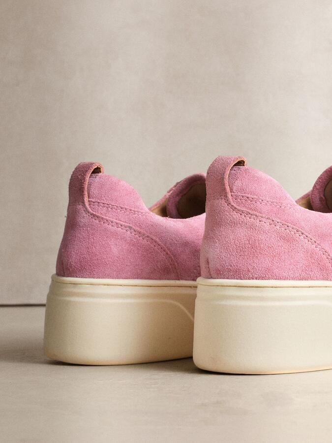 Next Dames Signature leren sneakers met dikke sleehak en plateauzool Roze - Foto 3
