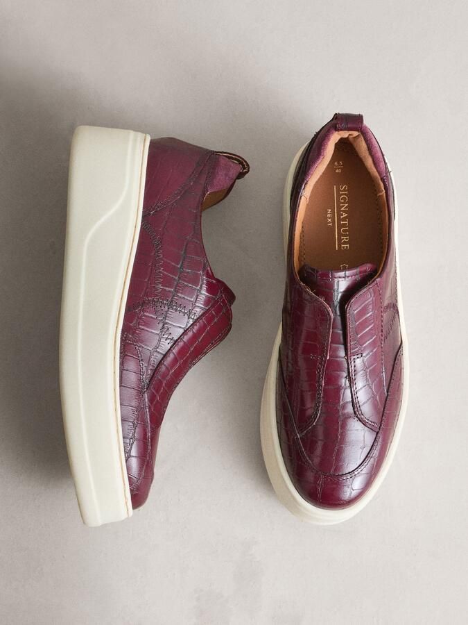 Next Dames Signature leren sneakers met dikke sleehak en plateauzool Rood - Foto 3