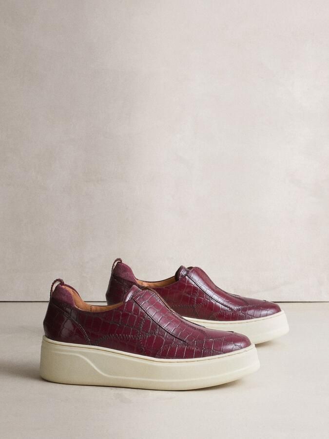 Next Dames Signature leren sneakers met dikke sleehak en plateauzool Rood - Foto 4