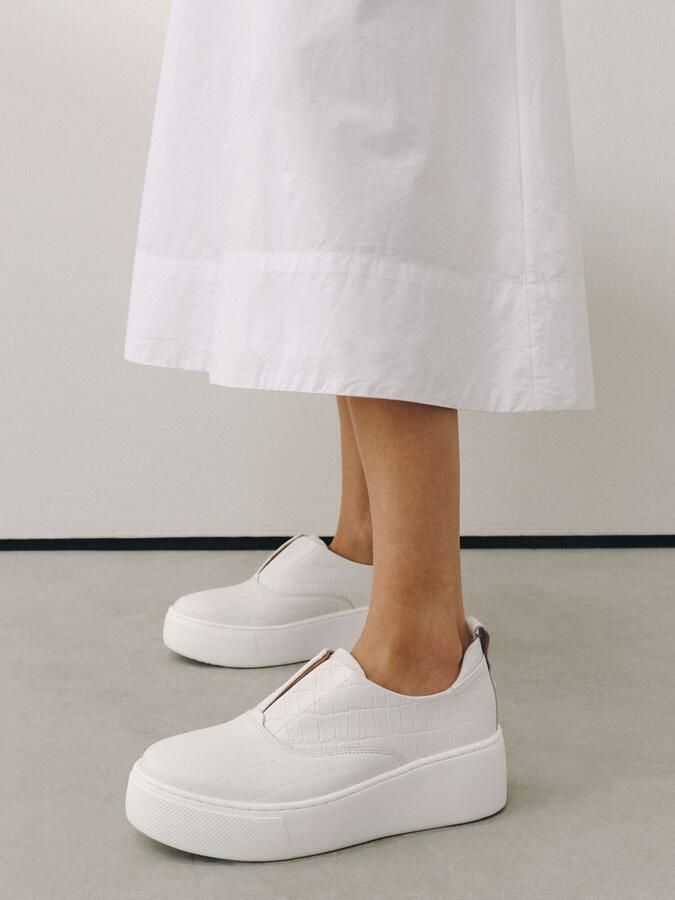 Next Dames Signature leren sneakers met dikke sleehak en plateauzool Wit - Foto 5
