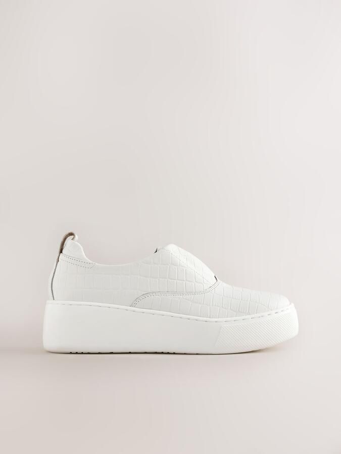 Next Dames Signature leren sneakers met dikke sleehak en plateauzool Wit - Foto 2