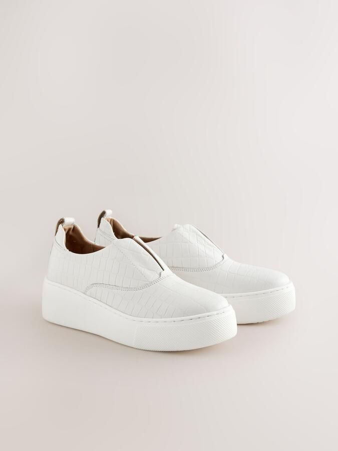 Next Dames Signature leren sneakers met dikke sleehak en plateauzool Wit - Foto 3