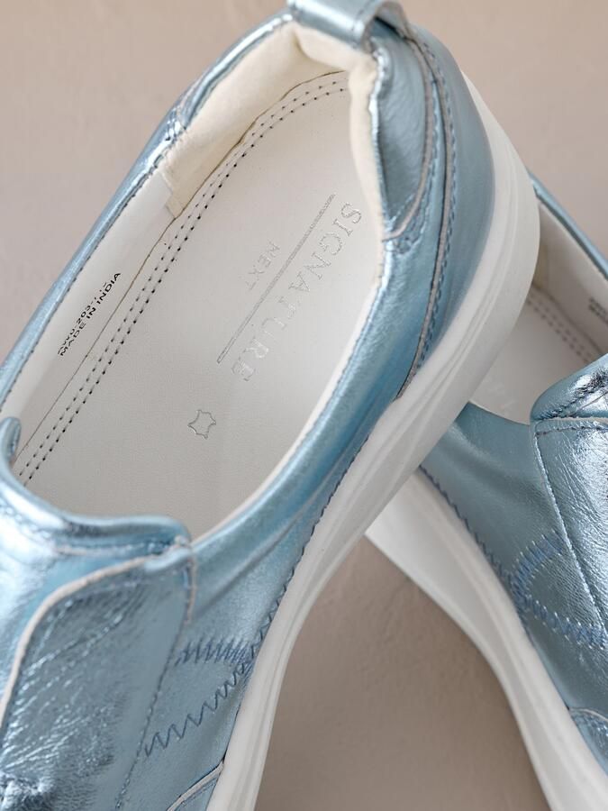 Next Dames Signature leren sneakers met dikke sleehak en plateauzool Blauw - Foto 5