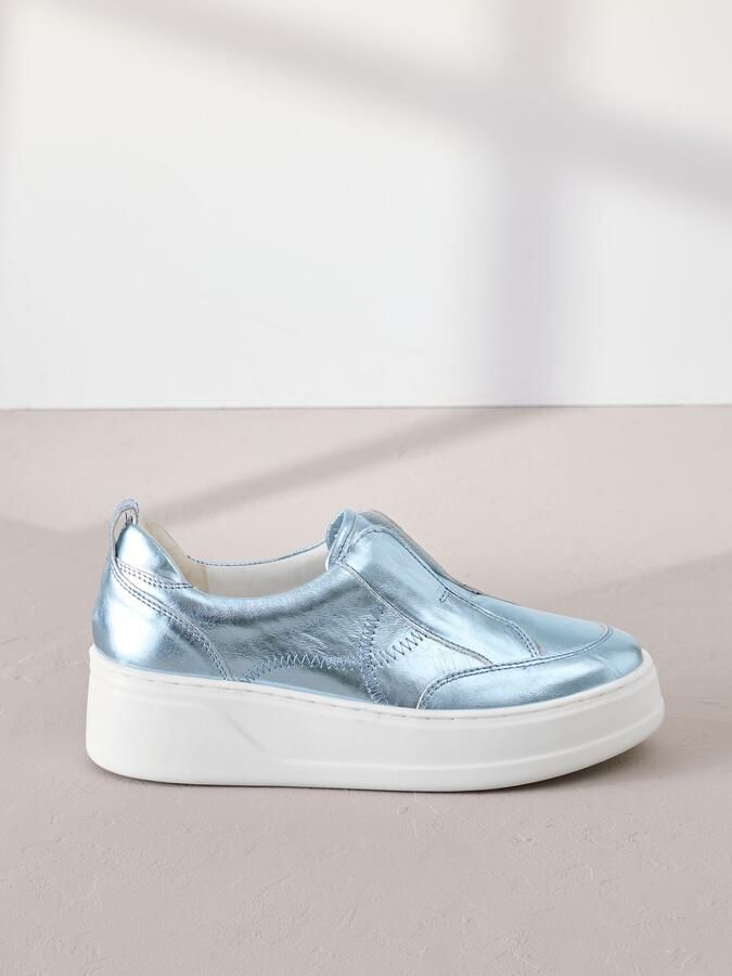 Next Dames Signature leren sneakers met dikke sleehak en plateauzool Blauw - Foto 7