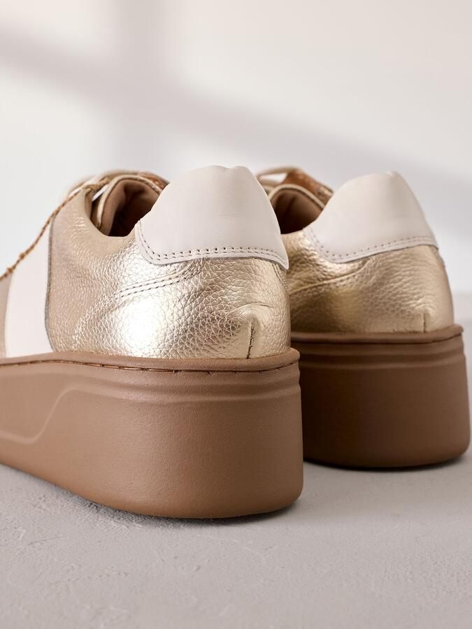 Next Dames Signature vetersneakers van Premium leer met dikke sleehak Goud - Foto 2