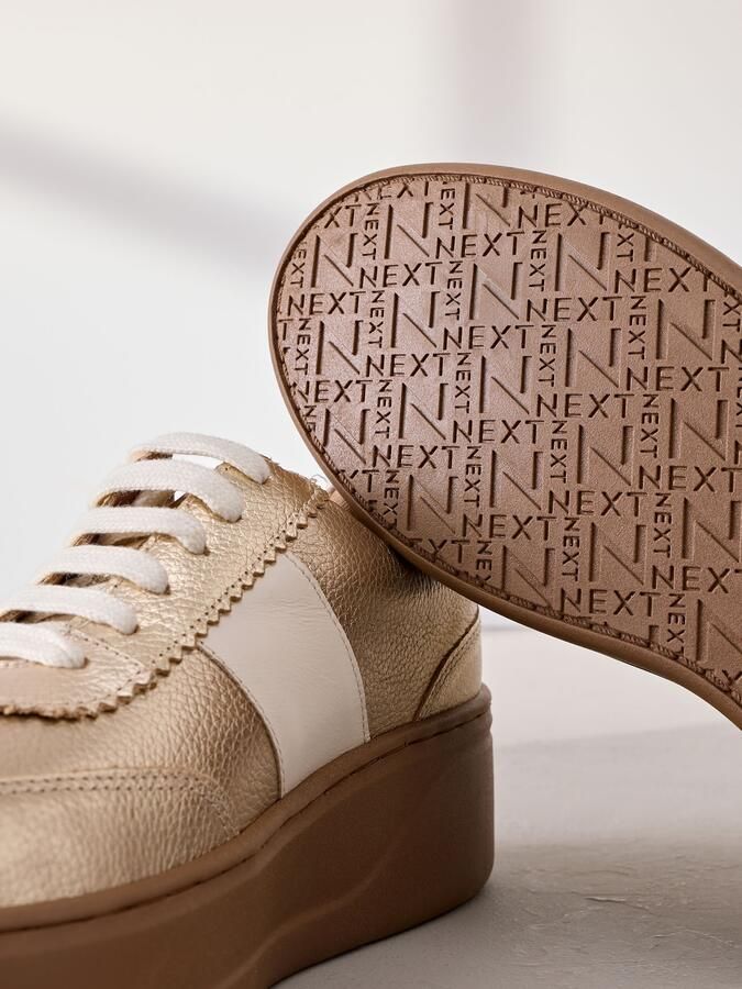 Next Dames Signature vetersneakers van Premium leer met dikke sleehak Goud - Foto 3