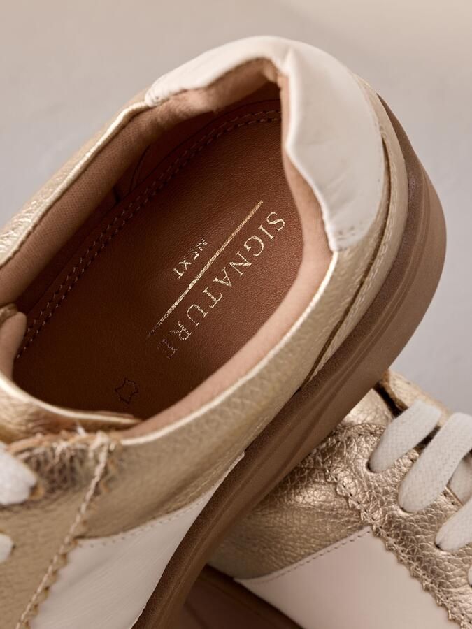 Next Dames Signature vetersneakers van Premium leer met dikke sleehak Goud - Foto 5