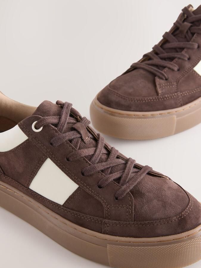 Next Dames Forever Comfort leren grove vetersneakers met strepen op de zijkanten Bruin - Foto 5