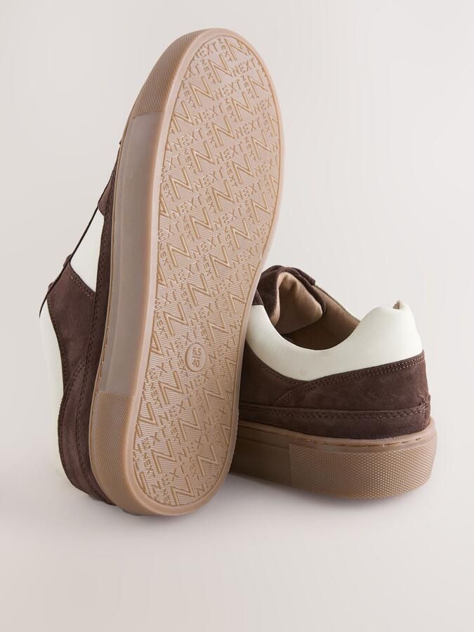 Next Dames Forever Comfort leren grove vetersneakers met strepen op de zijkanten Bruin - Foto 4