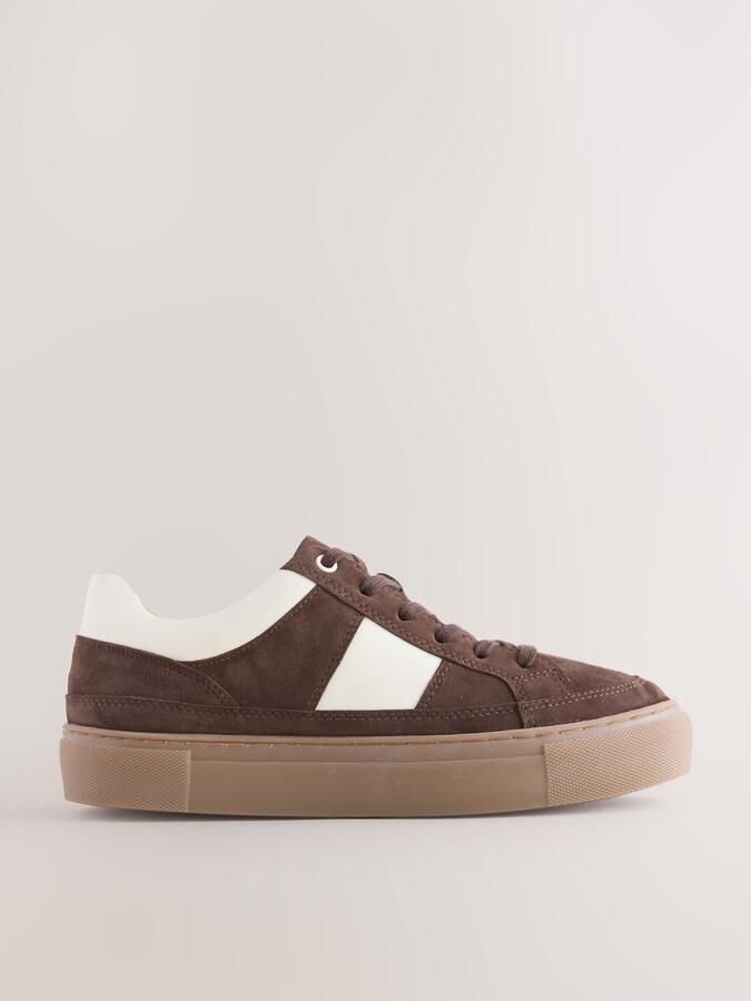 Next Dames Forever Comfort leren grove vetersneakers met strepen op de zijkanten Bruin - Foto 2