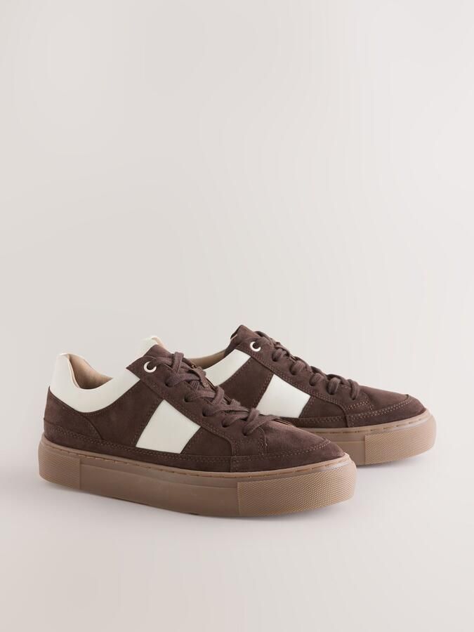 Next Dames Forever Comfort leren grove vetersneakers met strepen op de zijkanten Bruin - Foto 3