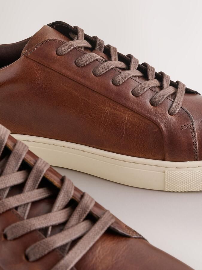Next Heren Leren smart casual sneakers met brede pasvorm Bruin - Foto 3