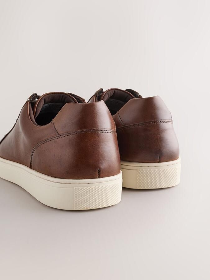 Next Heren Leren smart casual sneakers met brede pasvorm Bruin - Foto 4