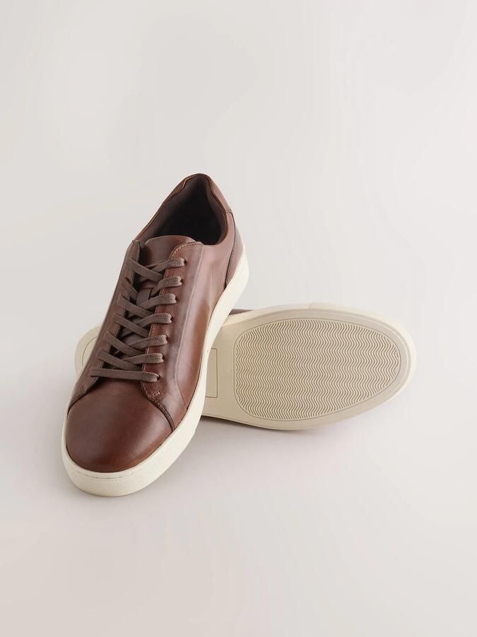 Next Heren Leren smart casual sneakers met brede pasvorm Bruin - Foto 5