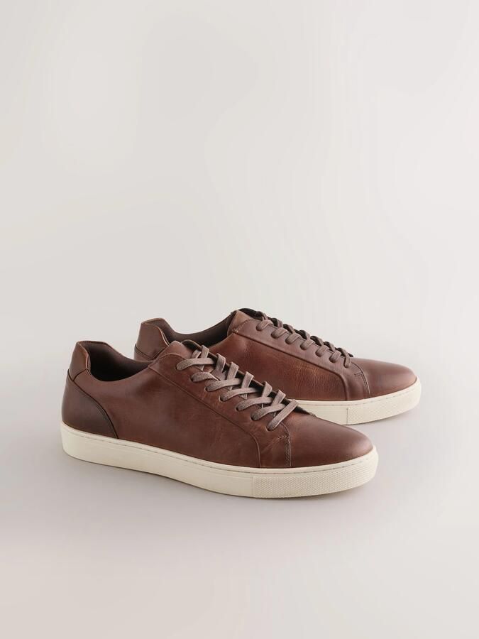 Next Heren Leren smart casual sneakers met brede pasvorm Bruin - Foto 6