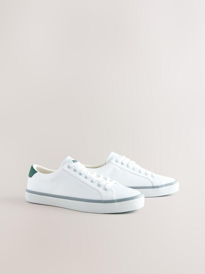 Next Heren Smart-casual canvas sneakers met strepen Wit - Foto 4