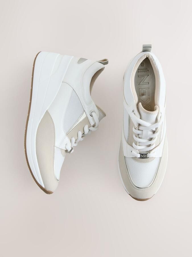 Next Dames Forever Comfort glam sneakers met sleehak Wit - Foto 3