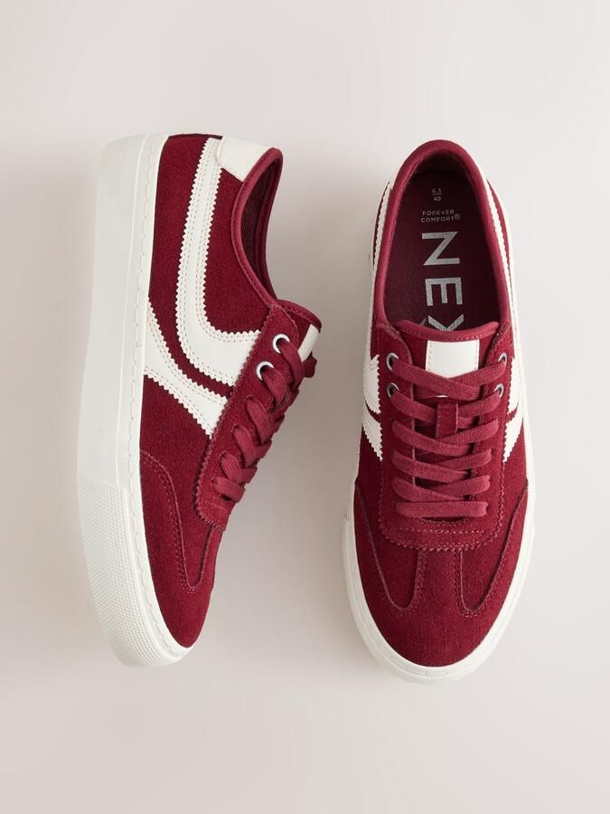 Next Dames Forever Comfort suède skatersneakers met veters en strepen aan de zijkant Rood - Foto 6