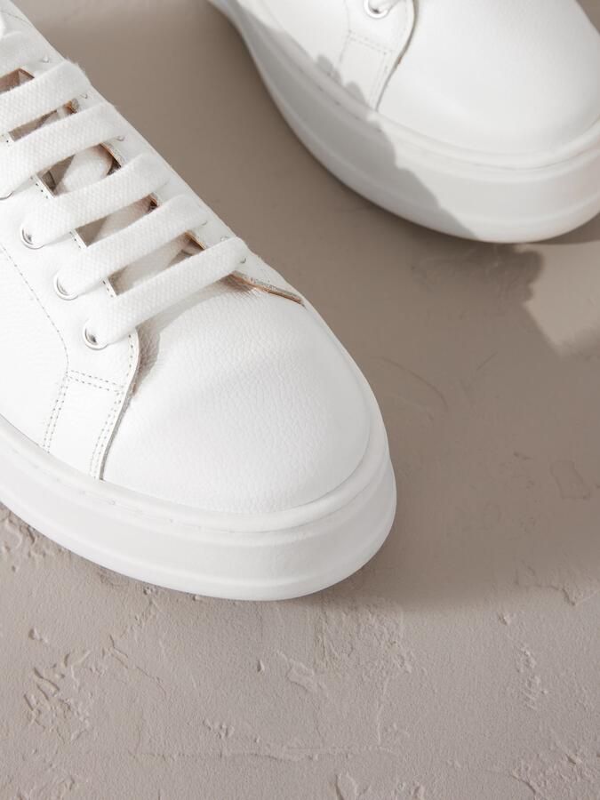 Next Dames Signature vetersneakers van Premium leer met dikke sleehak Wit - Foto 5