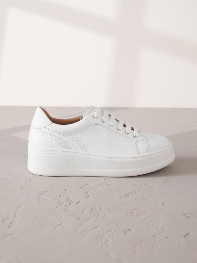 Next Dames Signature vetersneakers van Premium leer met dikke sleehak Wit - Foto 6