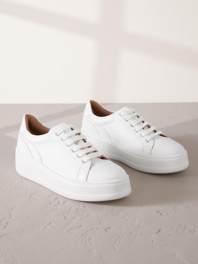 Next Dames Signature vetersneakers van Premium leer met dikke sleehak Wit - Foto 2