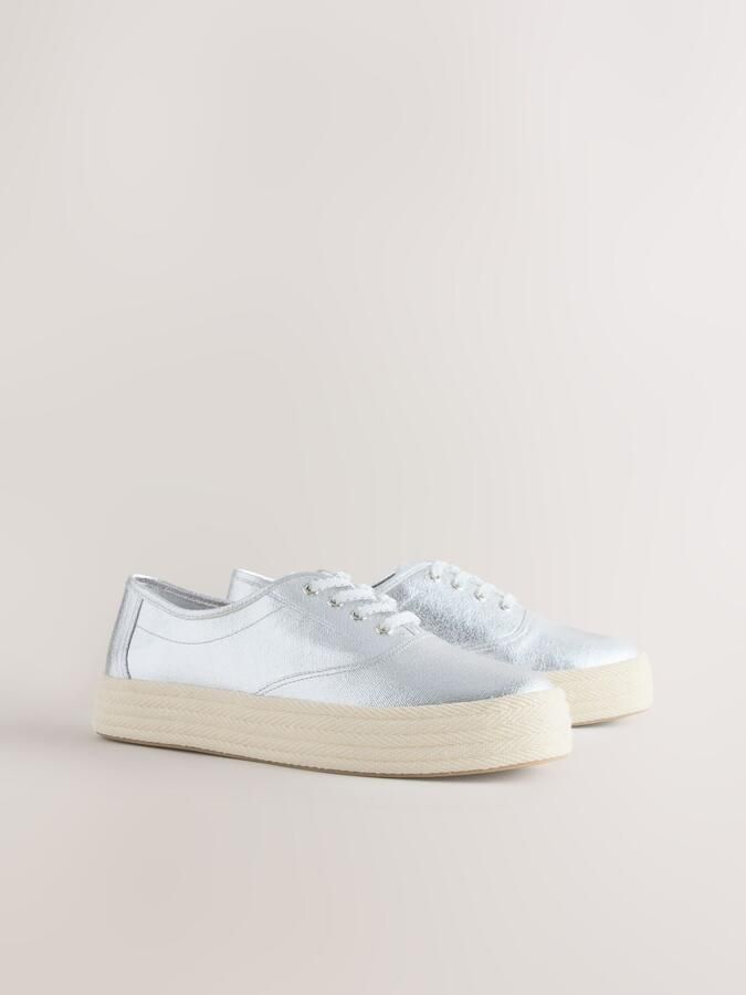 Next Dames Forever Comfort espadrillesneakers met veters Zilver - Foto 6