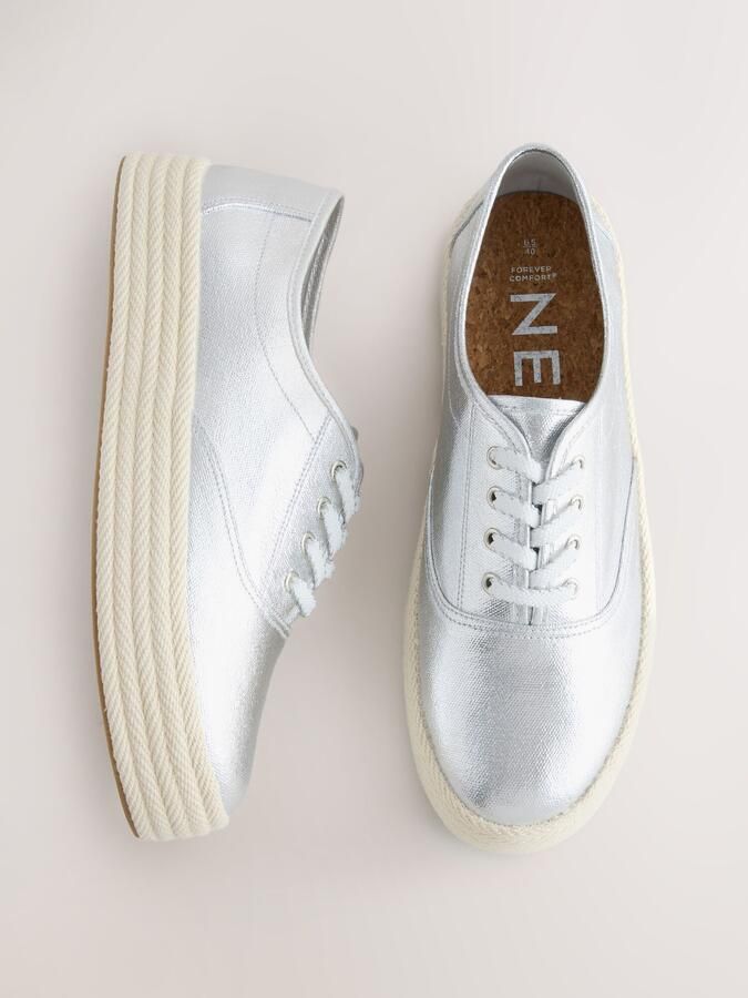 Next Dames Forever Comfort espadrillesneakers met veters Zilver - Foto 3