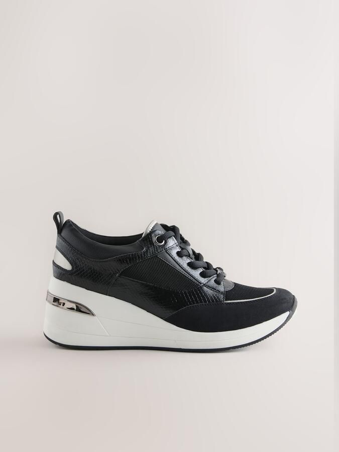 Next Dames Forever Comfort glam sneakers met sleehak Zwart - Foto 4