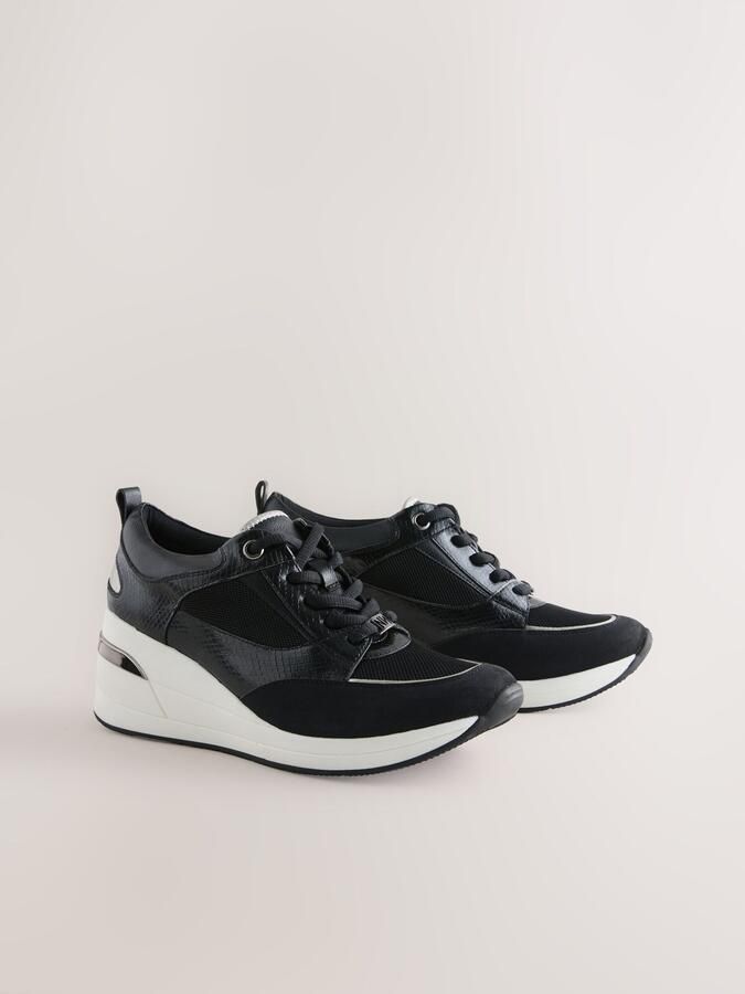 Next Dames Forever Comfort glam sneakers met sleehak Zwart - Foto 5