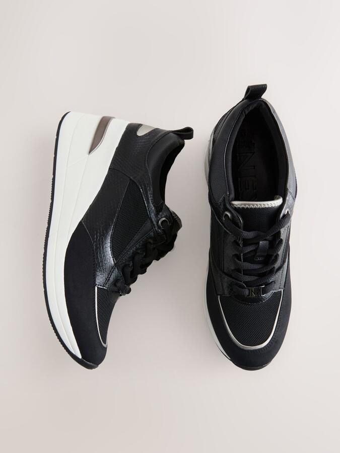 Next Dames Forever Comfort glam sneakers met sleehak Zwart - Foto 6