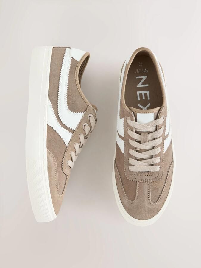 Next Dames Forever Comfort suède skatersneakers met veters en strepen aan de zijkant Bruin - Foto 5