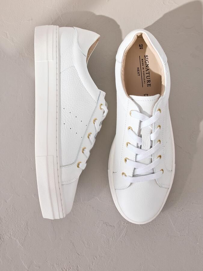 Next Dames Signature Premium leren sneakers met veters Wit - Foto 2