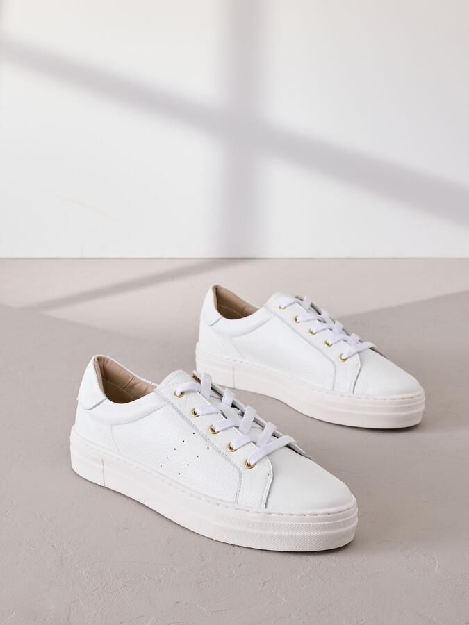 Next Dames Signature Premium leren sneakers met veters Wit - Foto 3