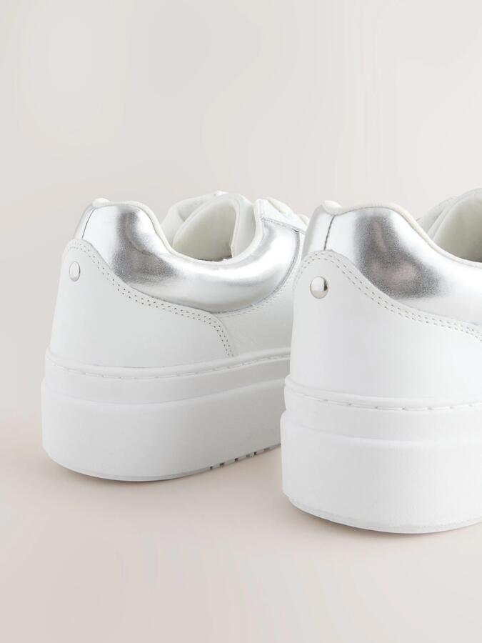 Next Dames Leren sneakers met ronde neus en dikke veters Wit - Foto 2