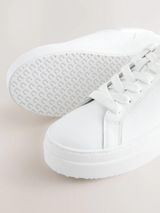 Next Dames Leren sneakers met ronde neus en dikke veters Wit - Foto 3