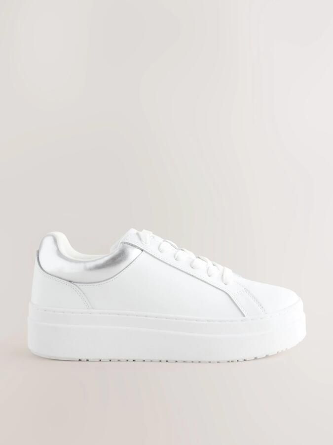 Next Dames Leren sneakers met ronde neus en dikke veters Wit - Foto 5