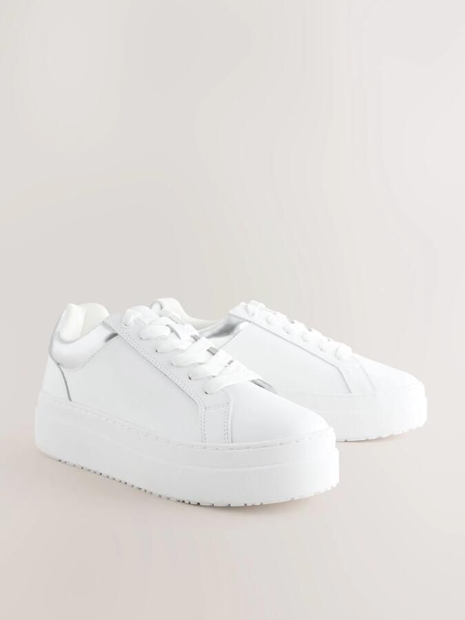 Next Dames Leren sneakers met ronde neus en dikke veters Wit - Foto 6