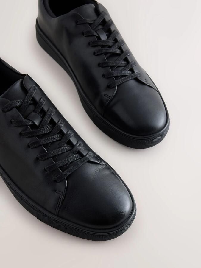 Next Heren Leren smart casual sneakers met brede pasvorm Zwart - Foto 3