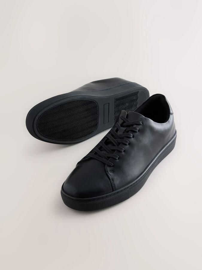 Next Heren Leren smart casual sneakers met brede pasvorm Zwart - Foto 5
