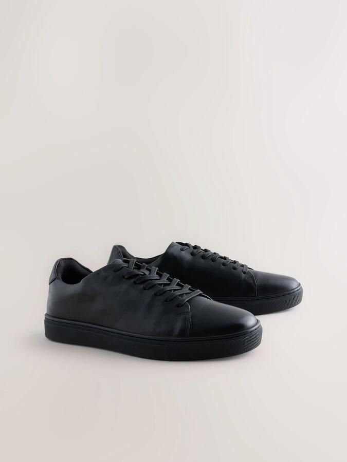 Next Heren Leren smart casual sneakers met brede pasvorm Zwart - Foto 6