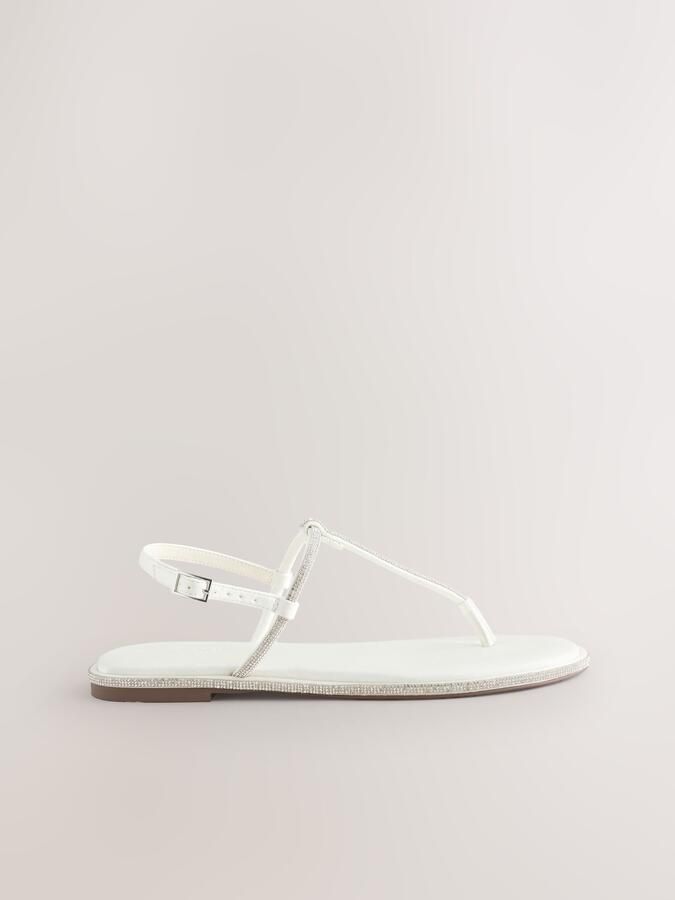 Next Dames Bling sandalen met T-bandje Crème - Foto 2