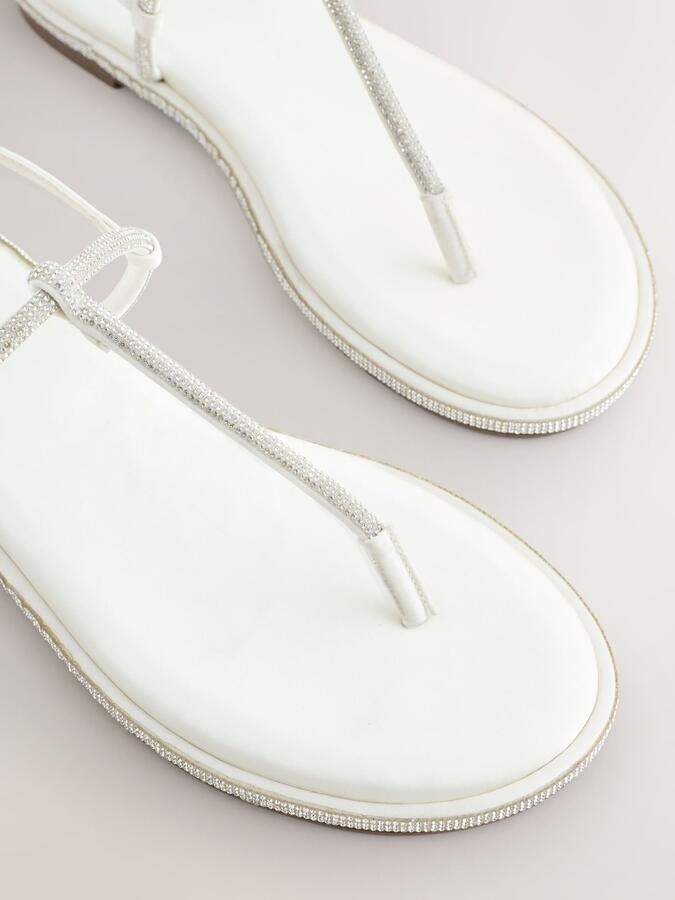 Next Dames Bling sandalen met T-bandje Crème - Foto 4