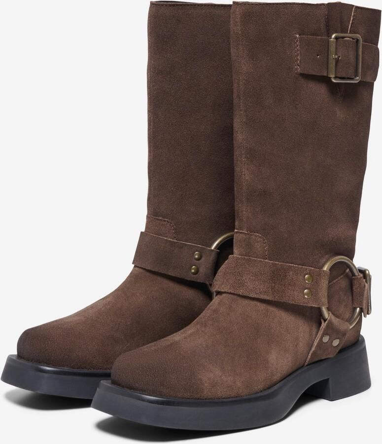 ONLY Onlbea Leather Biker Boot leren bikerboots bruin - Foto 5