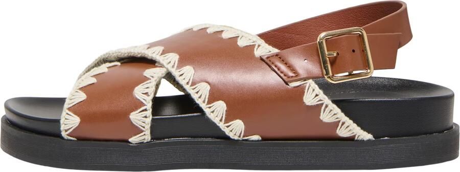 ONLY Onlminnie-20 Crochet Sling Back imitatieleren leren sandalen cognac - Foto 4